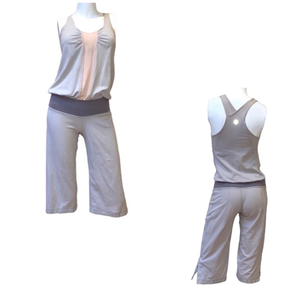 LULULEMON RARE The Romp “Her” Wide Leg Cropped Jumpsuit *Light Gray/Pink 8 - Picture 3 of 6